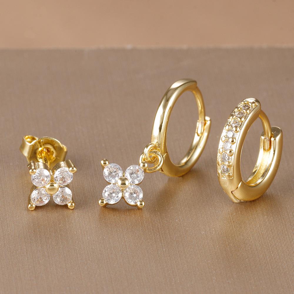 Elegant Zircon Inlaid Earrings Set: Sweet & Luxurious Ear Clips and Studs for Women