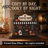 Halloween Party Coffee Station Decor Wooden Bar Sign Fall Harvest Tabletop Plaque with Pumpkin Shop Sign Ghost Cat Retro Ornament for Kitchen