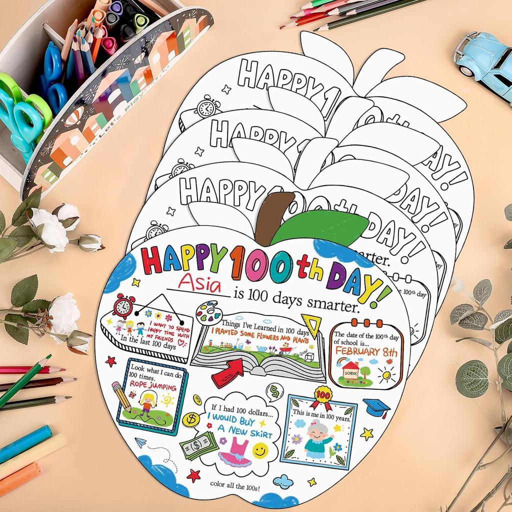 Hedeey Happy 100th Day of School Coloring Posters 100 Days of School Activities Poster for Kids Student Classroom Supplies (40Pcs 11 X 11Inch)