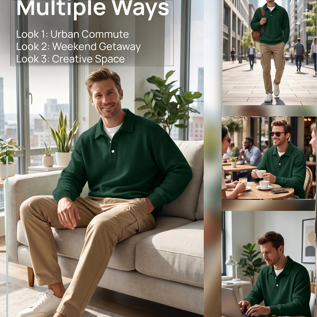 Men's Casual Long Sleeve Knit Shirt Color for Athletic Wear
