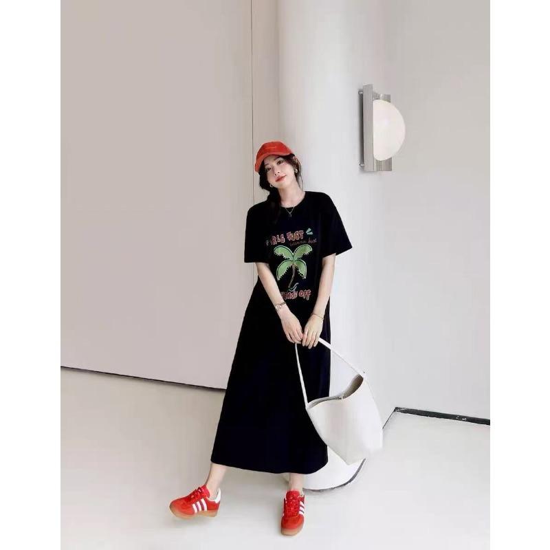 Weit geschnittenes Damen-T-Shirt-Kleid mit Rundhalsausschnitt und kurzen Ärmeln in großer Größe, langes lässiges Kleid, knielanges Nachthemd