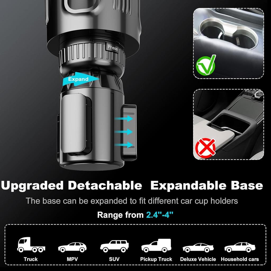 Car Cup Holder Expander with Adjustable Offset Base, All Purpose Cupholder Extender for car with Expandable, Univeral for Most Popular Large Travel