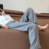 Grey Striped Cotton and Linen Pants Thin Drawstring Casual Pants for Summer