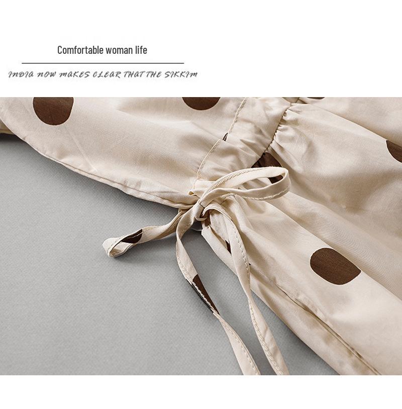 Retro Tupfen Baumwollleinen V-Ausschnitt Kleid für Damen