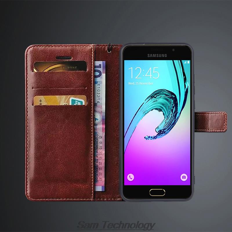 Kartenhalter-Abdeckungsfall für Samsung Galaxy A5 2016 A510F A5100 Pu-Leder-Flip-Telefonkasten Retro-Geldbörse Business Fundas Coque