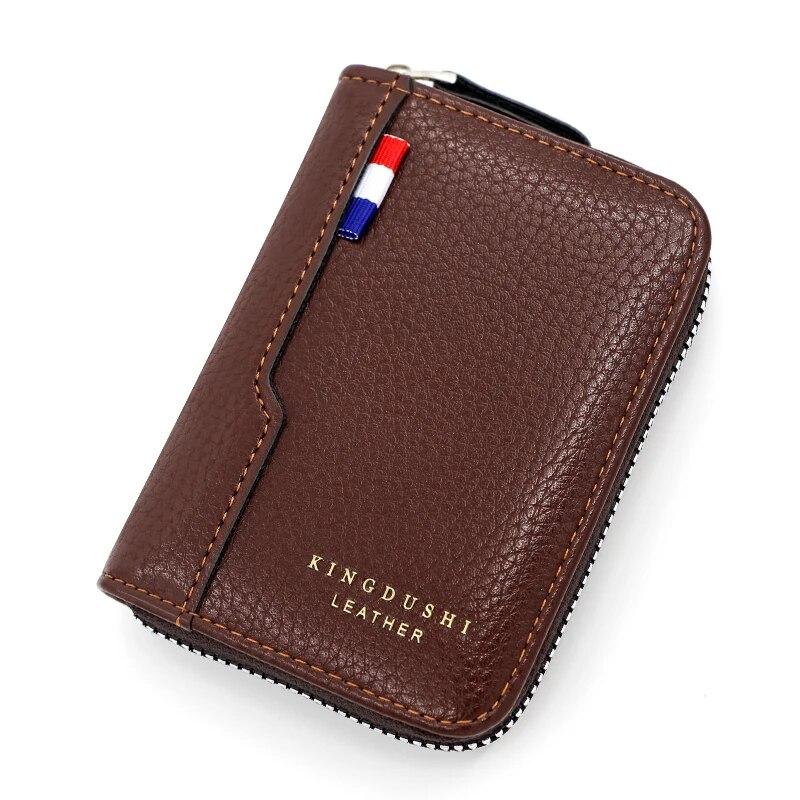 

Деловой простой комбинированный кожаный матовый мужской короткий многофункциональный кошелек на молнии из искусственной кожи большой емкости