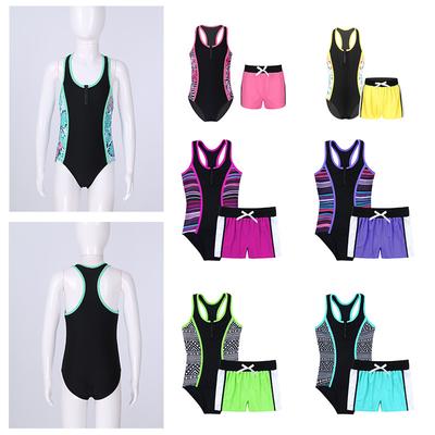 2 stuks kindermeisjes badpak ronde hals mouwloos racerback jumpsuit met elastische taille boyshorts set