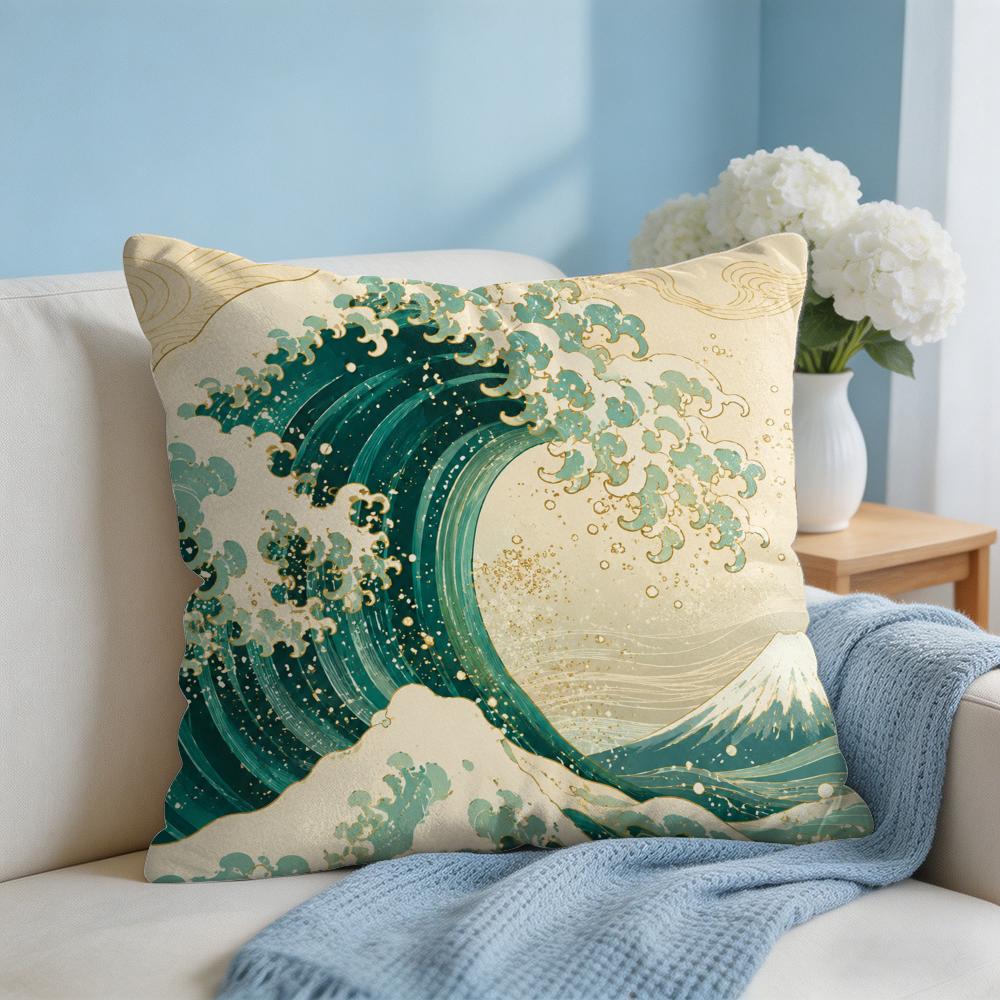 Cushion Cover The Great Wave Off Kanagawa Short Plush Soft DoubleSided Printing Pillow Case Cozy Sofa Bedroom Home Decor Gift
