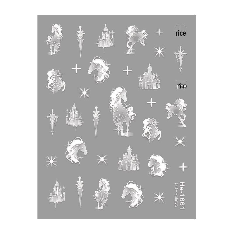 Redanco5D Hot Style Black & White Galloping Horse Cartoon Nail Art Stickers He1662