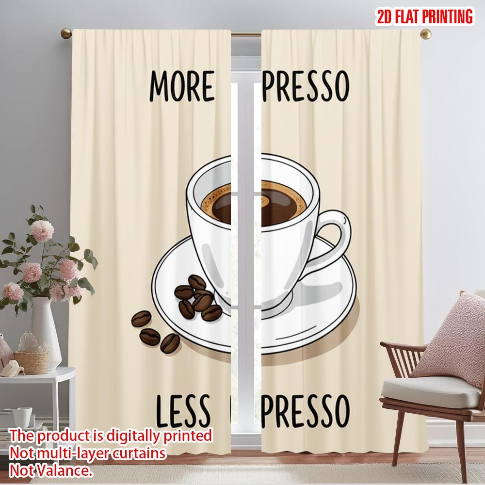 2pcs 2D Flat Printing Curtains Espresso Coffee Cup Beans Fabric Without Electricity Festive Holiday for All Season Celebrations