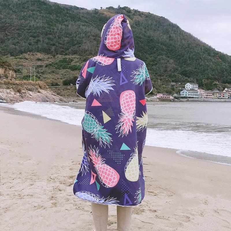 Poncho da surf per adulti con cappuccio in pile double-face - Asciugamano da spiaggia e per cambi ad asciugatura rapida.
