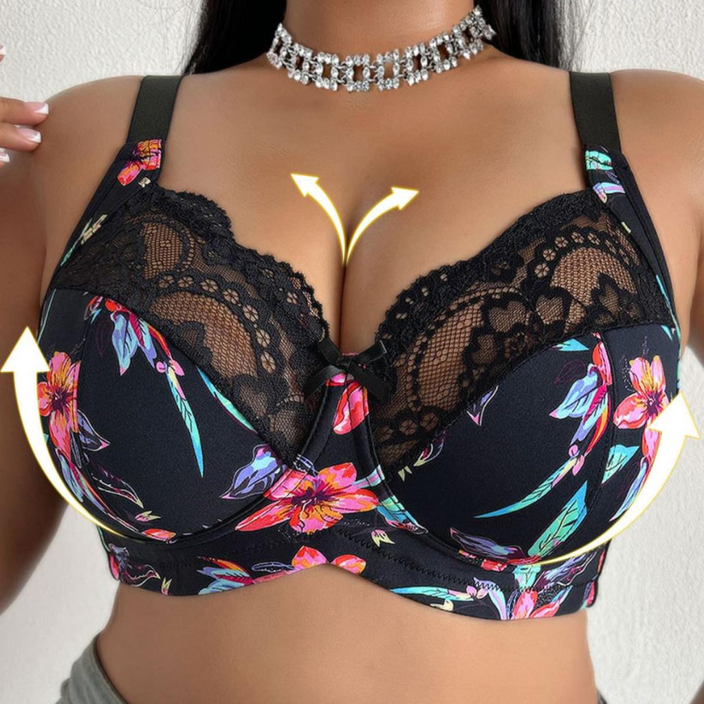 Plus‑Size Sexy Bra with Printed Lace U‑Shape Lifting Beauty‑Back Women Lingerie