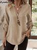 Spring/Summer Imported New Style Women's Shirt Casual Loose Oversized V-Neck Solid Color Blouse