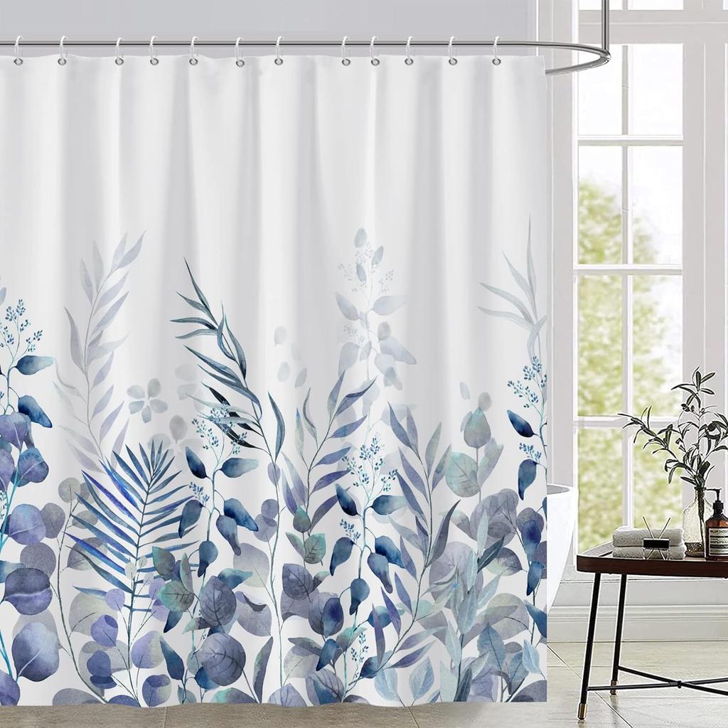 Green Leaf Plant Shower Curtain Leaves Pink Flower Bird Butterfly Potted Plants Botanical Bathroom Decor Polyester Bath Curtain