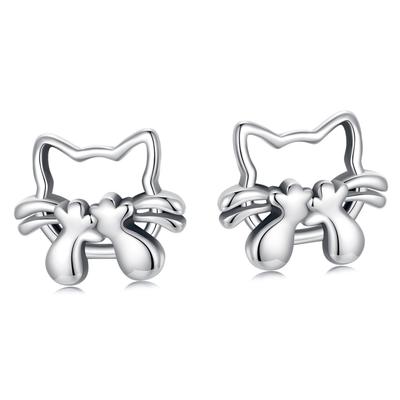 Silver Earrings, Cute Kittens, Studs, Silver 925