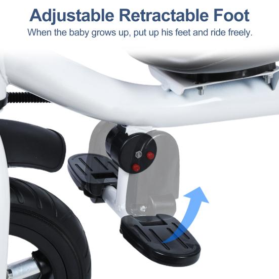 Tandem-Dreirad mit Doppelsitz und Verdeck, kippsicher, stoßfestes Gummirad, doppelter Kinderwagen, Kinderdreirad mit Klingel und Spiegel