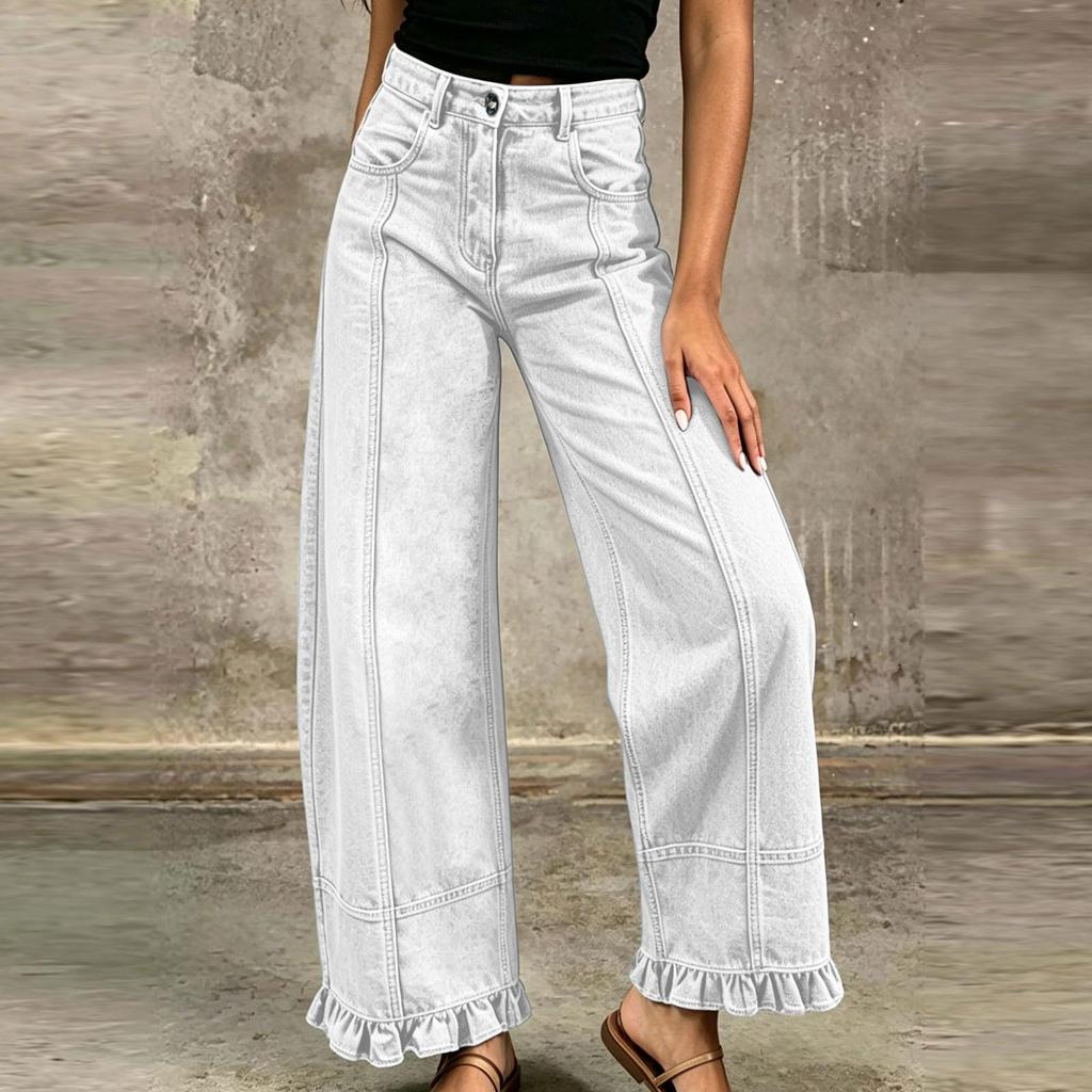 Women's Loose Fit Vintage Distressed Patchwork Denim Pants for Casual Everyday Wear