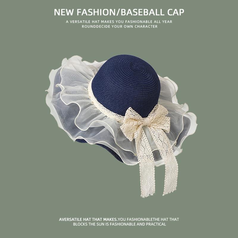 

Соломенная шляпа женская летняя защита от солнца шляпа от солнца складная пляжная шляпа большой обхват головы показывающая лицо маленькая универсальная соломенная шляпа тёмно-синий