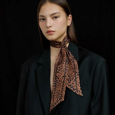 Long Twilly Silk Scarf - Leopard Camel