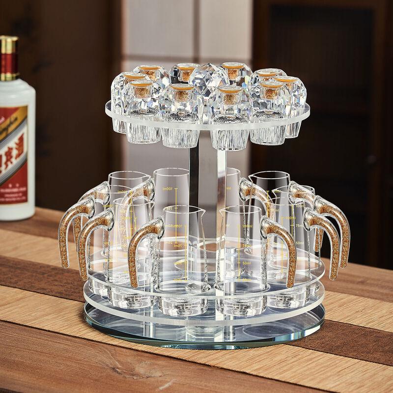 Retro Crystal Wine Glass Set with Rotating Rack