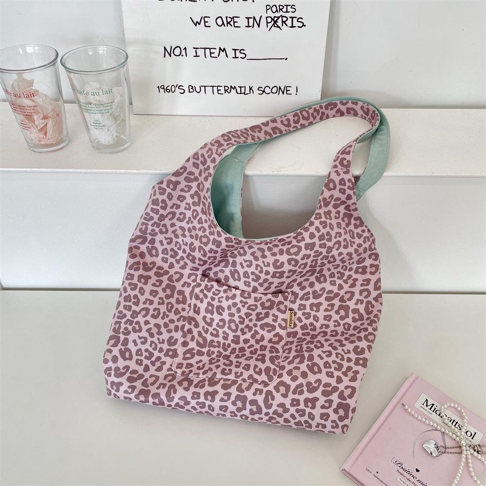 Korean Retro Leopard Print Suede Shoulder Bag - Chic Double-Sided Tote for Early Autumn