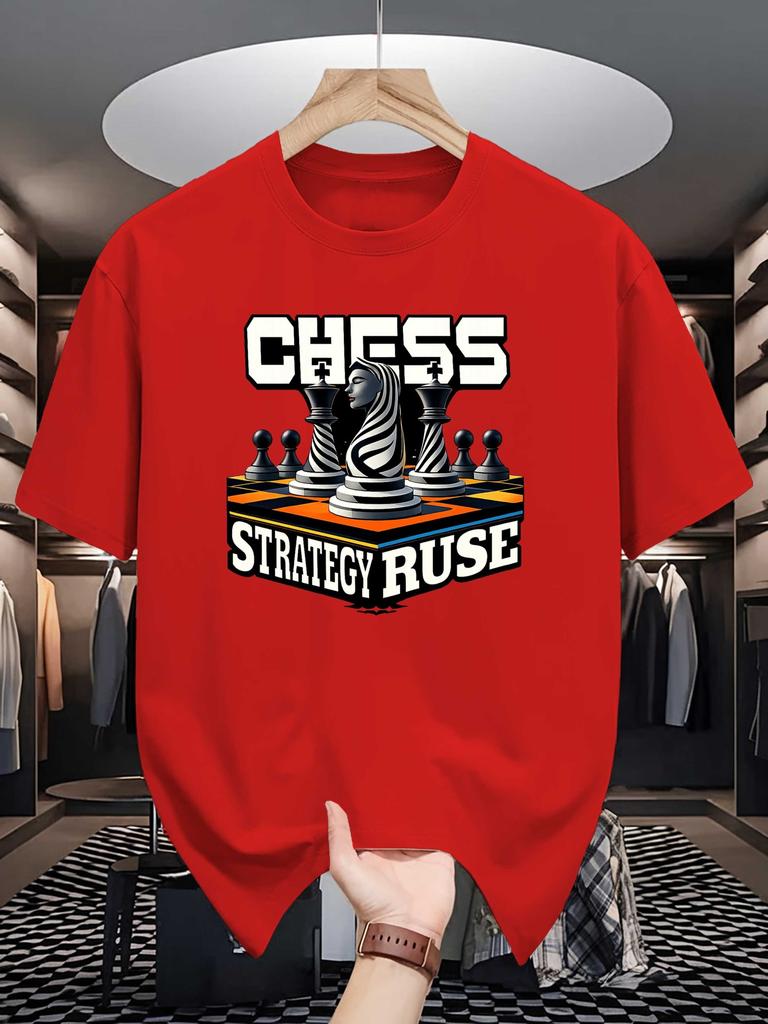 Chess Queen Pieces Graphic Mens Crew Neck T Shirt Chess Strategy Ruse Board Game Print Short Sleeve Casual Cotton Daily Tops