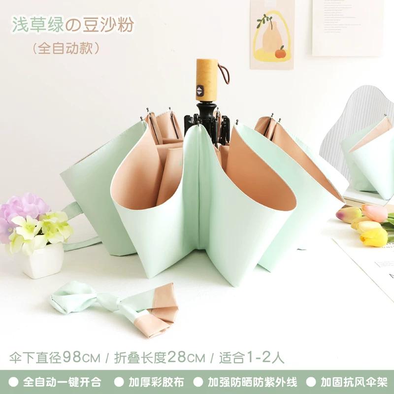 Color Plastic Automatic Foldable Compact Dual-Use Sun Umbrella