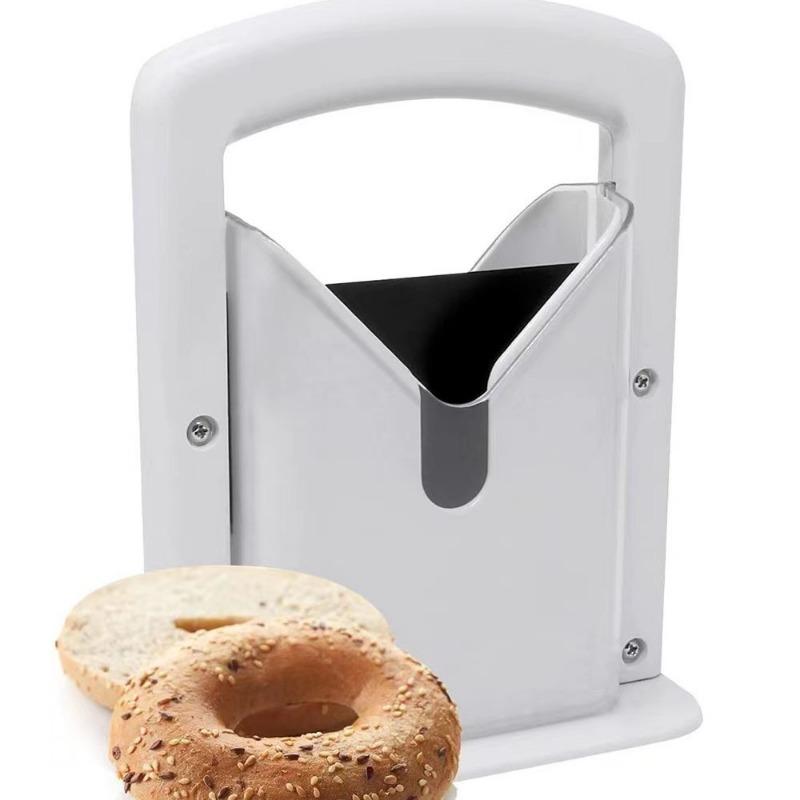 Reusable Stainless Steel Bagel Slicer Kitchen Tool Safe Grip Safety Shield for Bread Muffin Bun Roll Fast Easy Guillotine Cutter