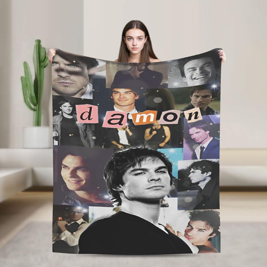 Damon Salvatore Blankets The Vampire Diaries Plush Funny Breathable Throw Blankets for Home Autumn/Winter