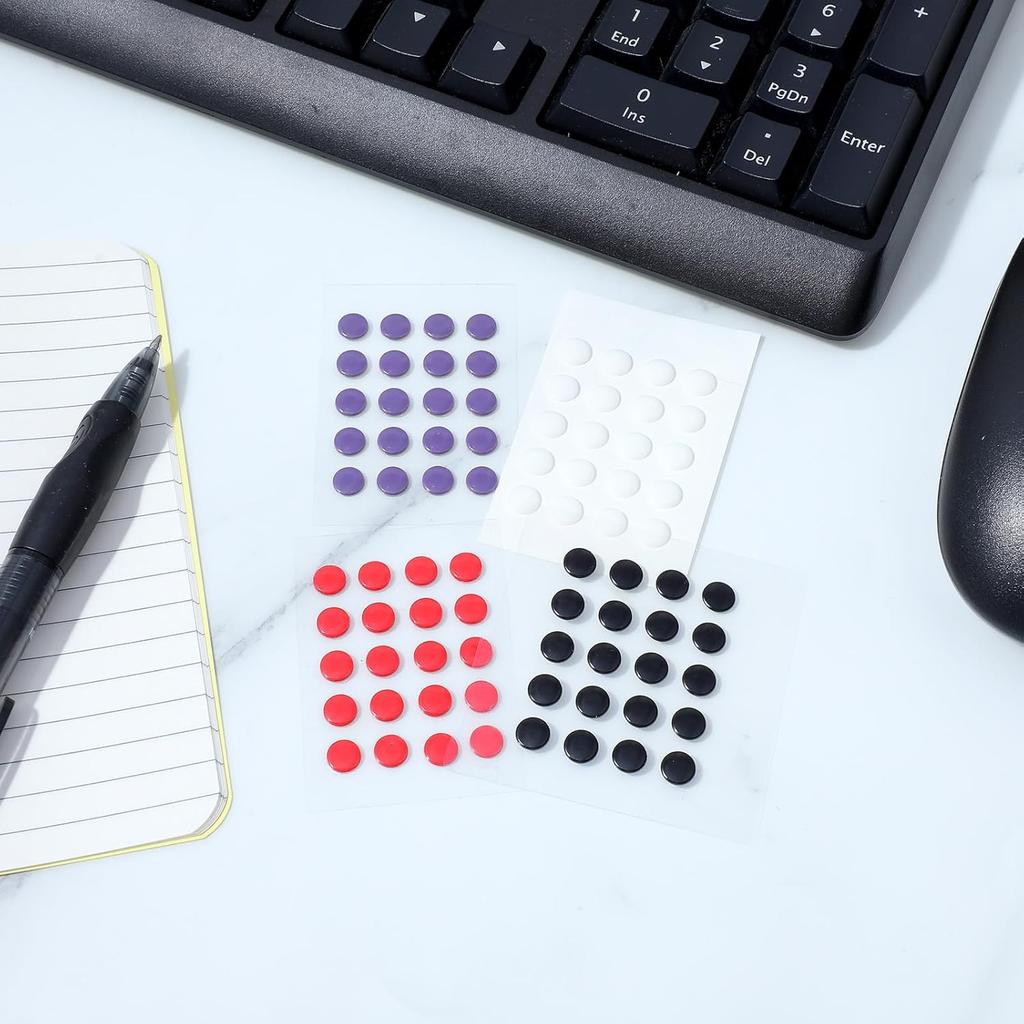 80pcs Mouse Skates for Glass Mousepad, Dot Mouse Skates, Glass Mouses Skates, 7mm X 7mm Compatible with Most Mousepads(Black White Red Purple)