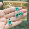 Small Square Emerald Jewelry Set Internet Famous Noblewoman Necklace Pendant Ring Earring Women's
