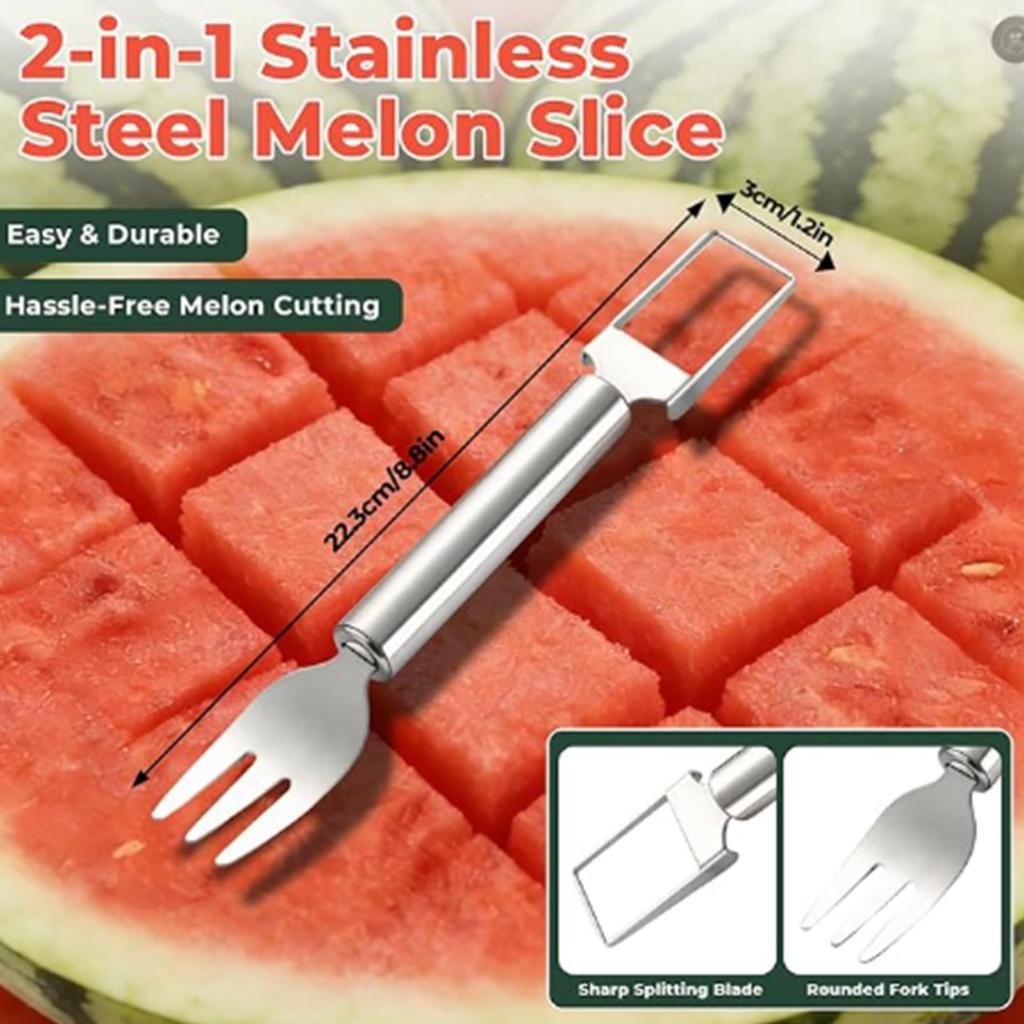 Watermelon Cutter Tool Stainless Steel Portable Kitchen Gadget 2-in-1 Watermelon Slicer & Fork For Kitchen Outdoor Camping