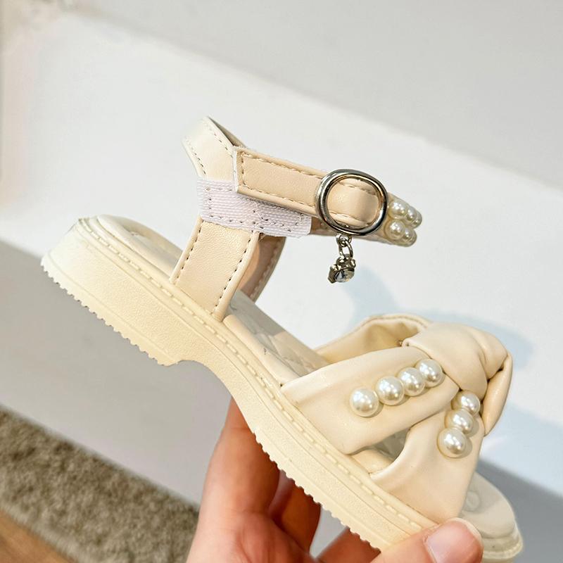 Girls' Pearl Sandals Summer New Soft Bottom Girls' Fashion and Western Princess Shoes Children's Baby Beach Shoes