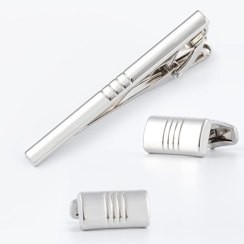 Electroplated Silver Glossy Alloy Cufflinks Set Casual Collar Clip pure natural