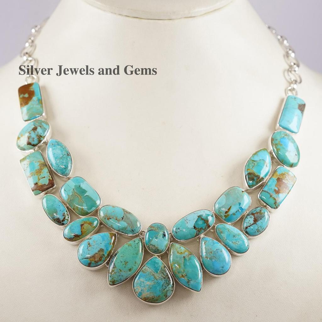 Colier Natural Cluster de Turcoaz, Colier din Argint Sterling 925, Cadou pentru Mamă, Colier Statement de Nuntă cu Turcoaz, Colier Handmade