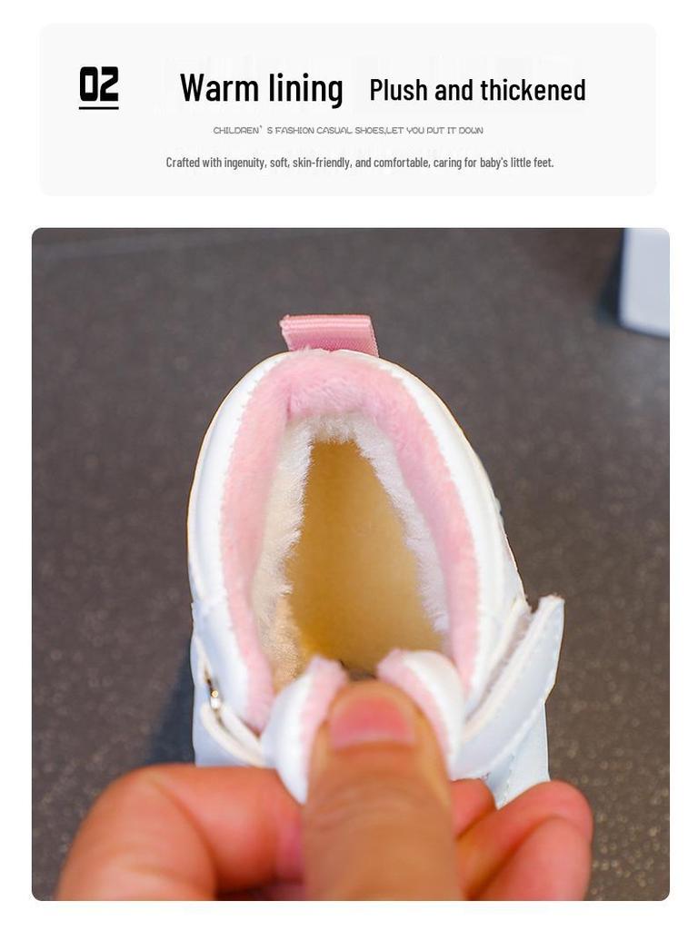 Children's White High-Top Canvas Shoes with Fleece Lining for Warmth - Versatile Sports Shoes for Boys and Toddler Girls