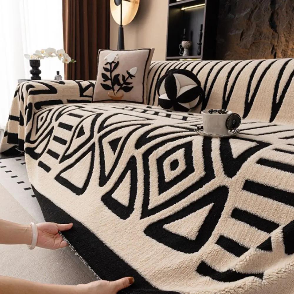 Fashion Full Cover Bohemian Style Sofa Protector Geometric Pattern Anti-slip Sofa Blanket Thicken Warm Sofa Cover Living Room