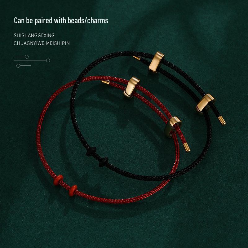 3D Gold Beaded Red and Black Milan Rope Bracelet for Couples - DIY Titanium Steel Design