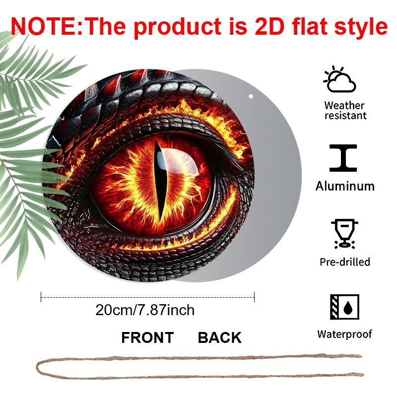 2D Flaches Aluminium Feuriges Drachenauge Rundes Metallschild, Fantasy Monsterauge Kranzschild für Haustür, Vorgebohrte Löcher zum einfachen Aufhängen, Osterdekoration