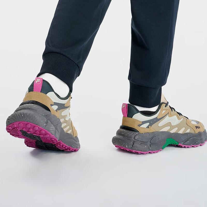 Fila Fern Series Fern Grass Shoes Fabric Cow Split Leather Synthetic Leather Low Top Dad Shoes Men Sneaker Oyster-Gray F12M331101FOI