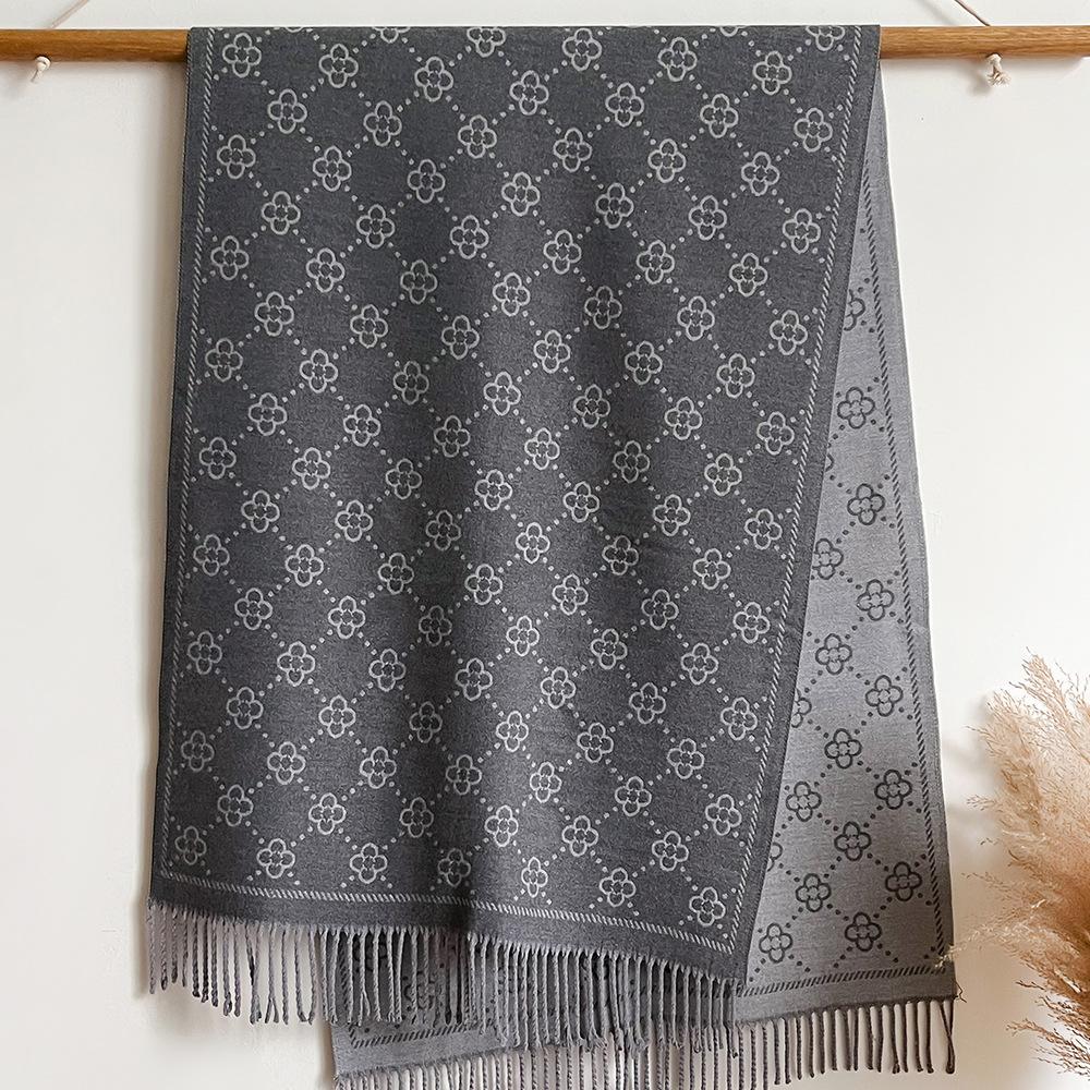 Coffee core-spun yarn acrylic scarf women's new simple jacquard strip imitation cashmere long fringed loose shawl