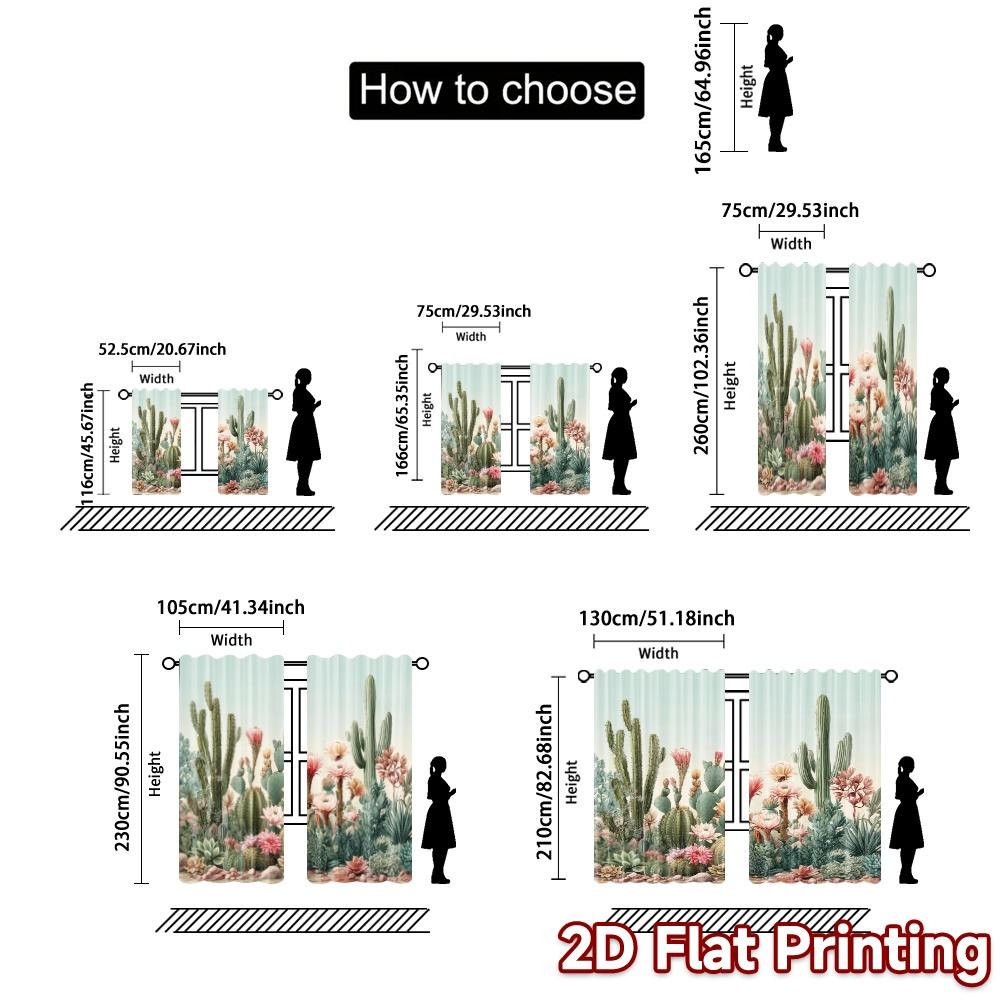 2pcs, 2D FLAT PRINTING Curtains (Without Rod) Cactus Garden Modern Curtain Fabric Prints Light Filtering Curtains Decorations