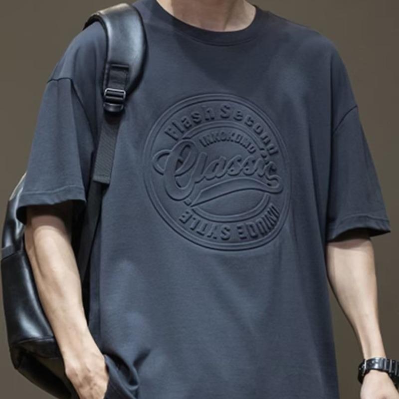 

Мужская футболка с короткими рукавами в американском ретро-стиле с 3D-текстурой - повседневный летний топ унисекс с круглым вырезом 6XL серый