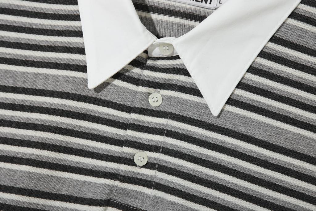 BASEMOMENT Striped Rugby T-Shirt Melange Gray