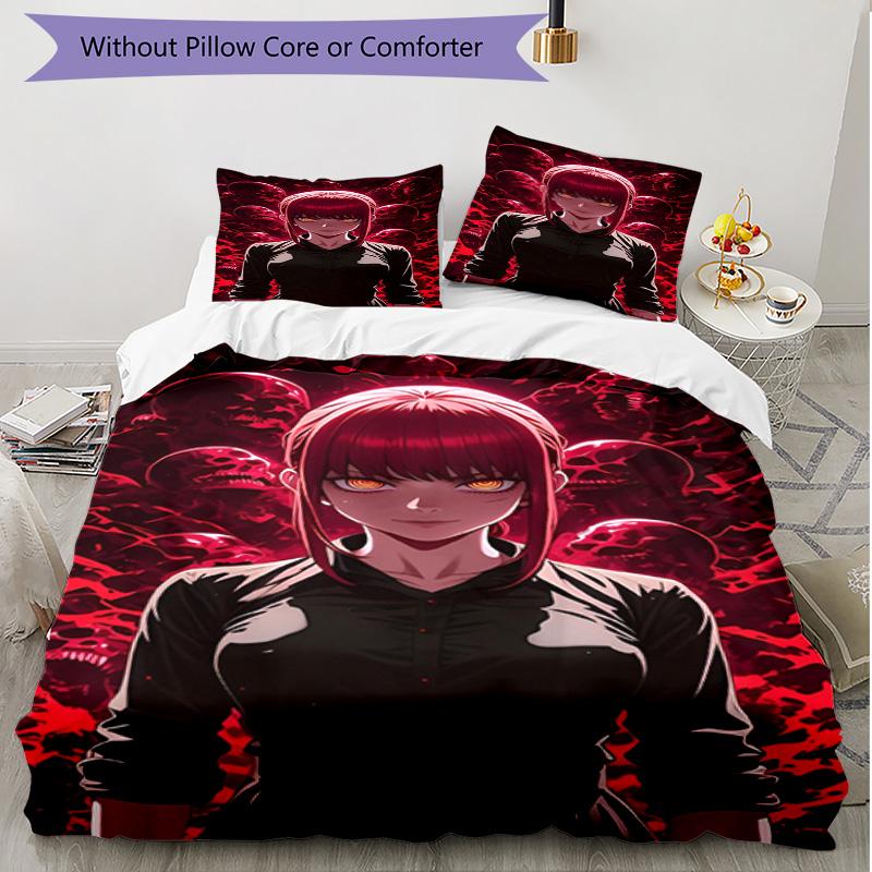 3pcs Duvet Cover Set (1*Duvet Cover + 2*Pillowcase, Without Core), Makima Chainsaw Man Print Soft All‑Season Bedding Set, Home Bedroom Decor Gift