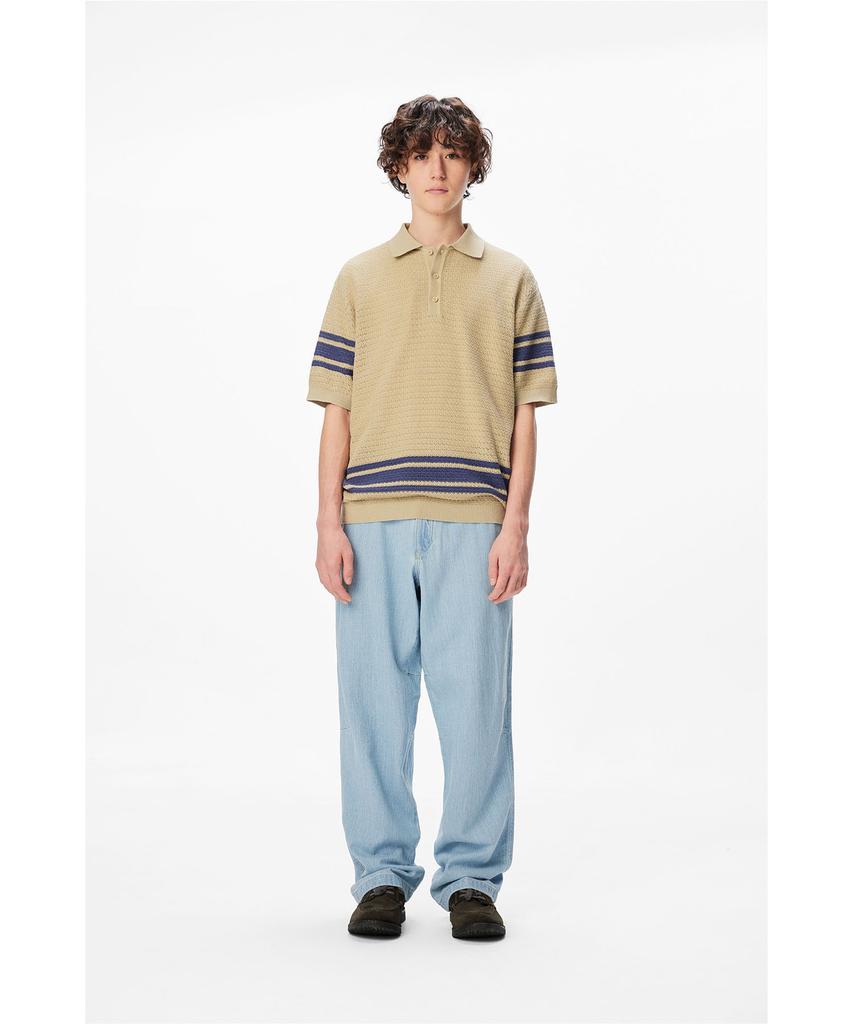 Sun Love Border Crochet Knit Polo Navy
