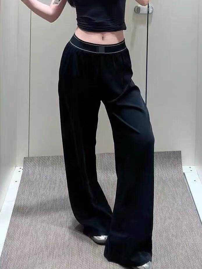 ALO Style High-Waisted Wide-Leg Women's Casual Pants with Reflective Logo Print and Elastic Waist
