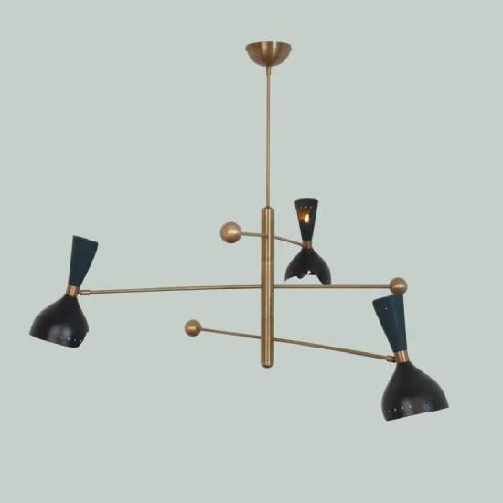 Italian-Style 3-Arm Raw Brass Sputnik Chandelier – Mid-Century Modern Ceiling Pendant Light Fixture