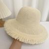 Female Korean  Large Brim Rough Edge Breathable Straw Hat Summer Shading Sun Protection Bucket Hat Seaside Solid Color Beach Hat