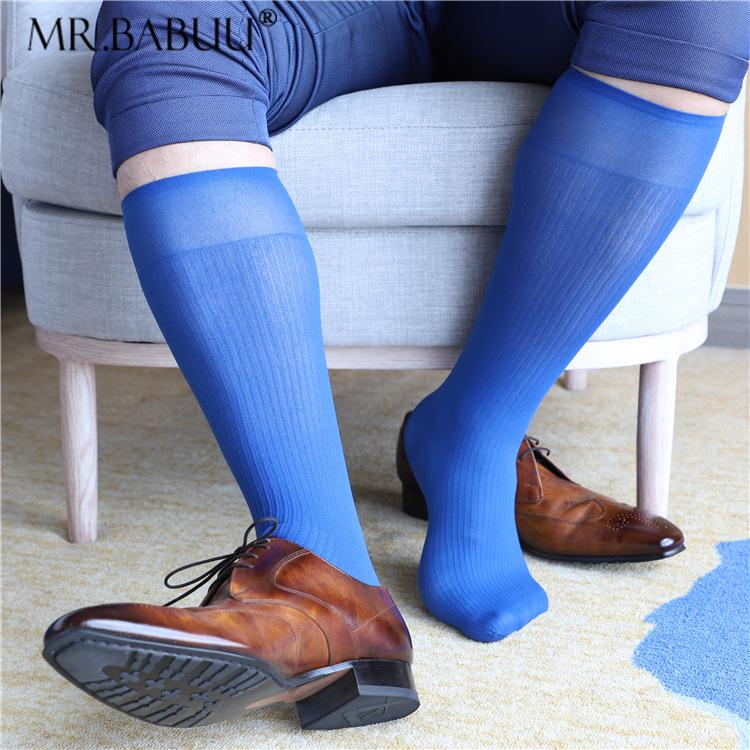 Mr. Babuu Men's Business Formal Mid-Calf Pinstripe Nylon Socks
